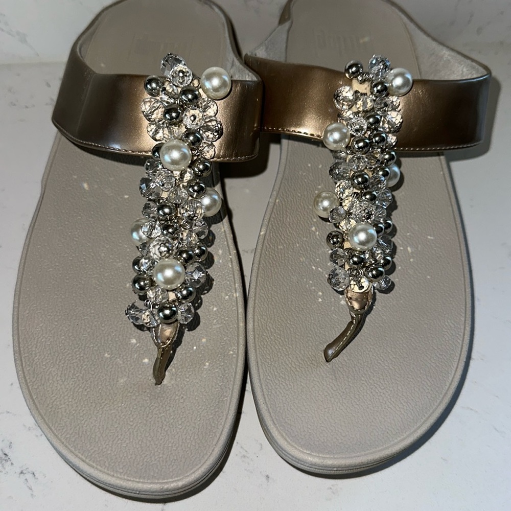 Beaded FitFlops, Pearls, Clear and Chrome Beads